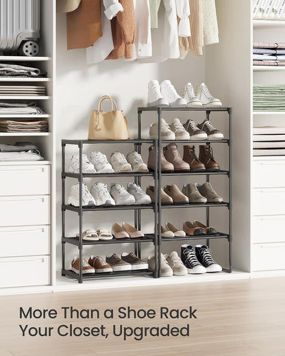 SONGMICS Shoe Rack, 6-Tier Shoe Organizer, Metal Storage Shelf, Upright or Upside Down, for 24-30 Pairs, Stackable, for Entryway, 11.8 x 36.2 x 42.7 Inches, Black ULSA306BH01
