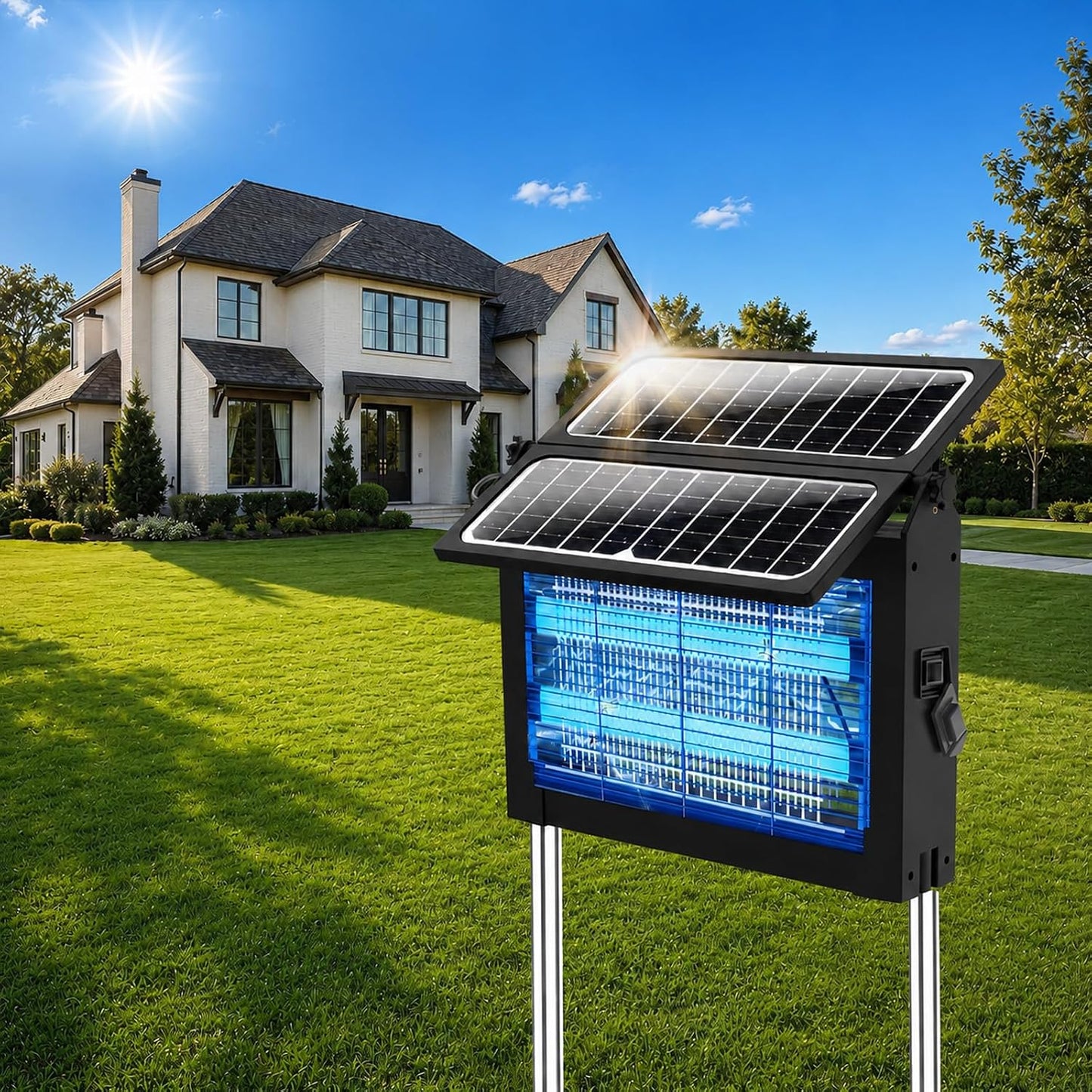 OnBeam Solar Bug Zapper Outdoor, 4500V Mosquito Zapper Fly Trap for Patio | 10W Solar Panel, IPX5 Waterproof, Auto Mode, Solar Powered, USB C Charging, Electric Rechargeable Mosquito Killer for Garden