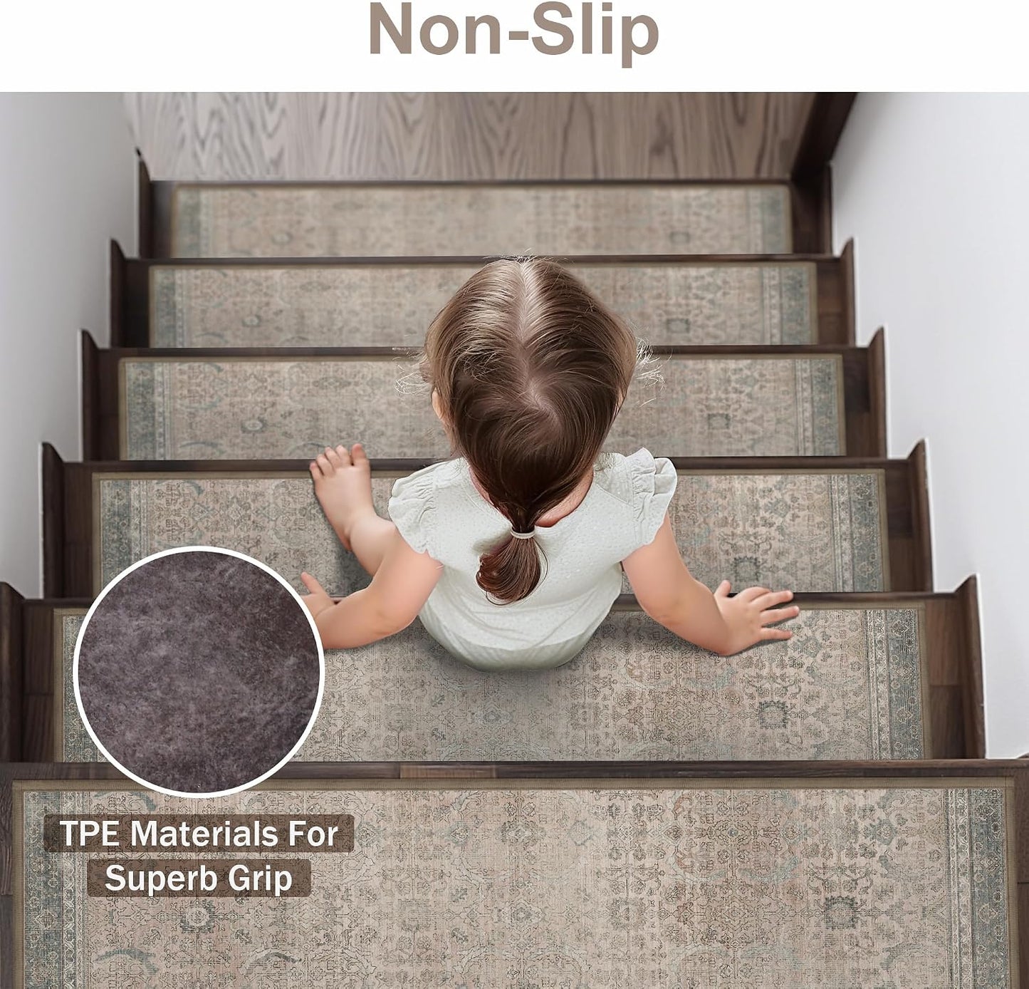 sarben Non Slip Stair Treads for Wooden Steps 15PCS - 8"x30" Indoor Safety Carpet, Edging Mats with TPE Adhesive Backing, Pet and Elderly Friendly Stair Rugs (Taupe) - Colors A