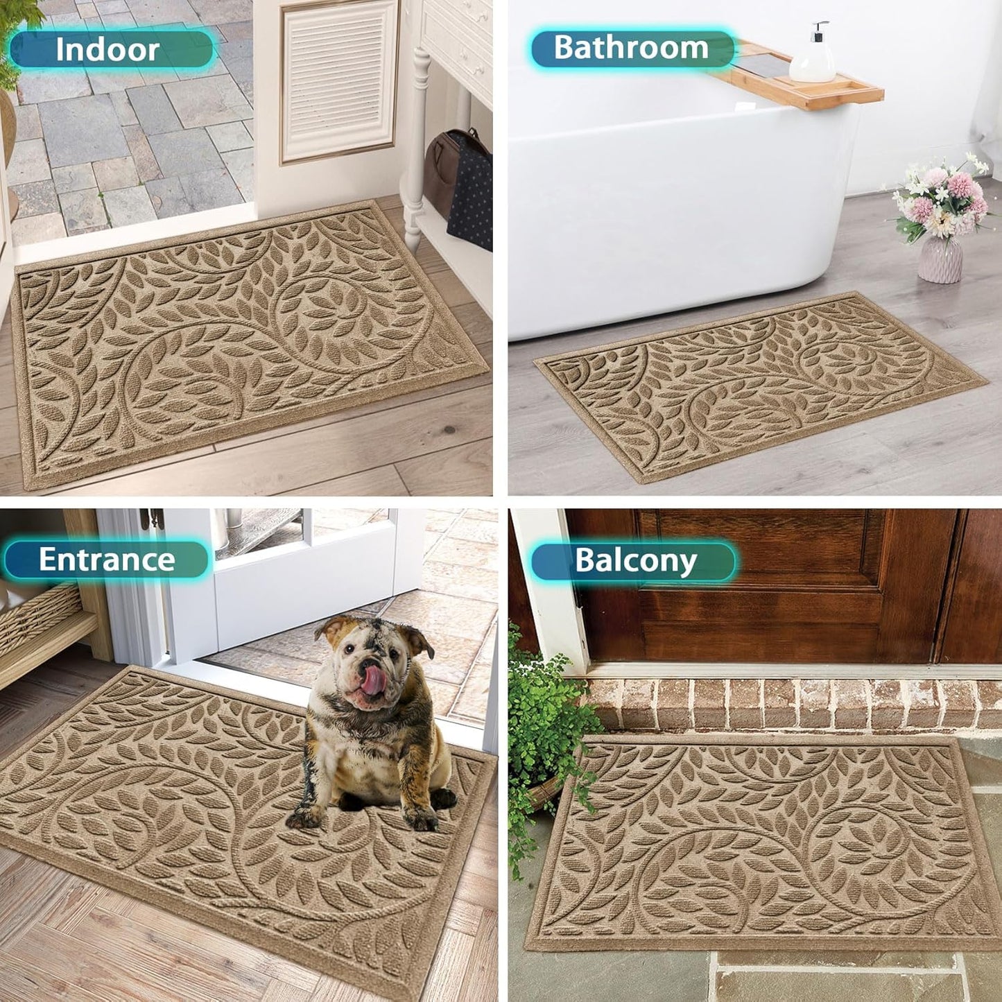 Bulijojo Front Door Mat Entrance,Durable Heavy Duty Welcome Mat,Thick Absorbent Natural Rubber Non Slip Mat,Sturdy Entryway Brown 17"x30"