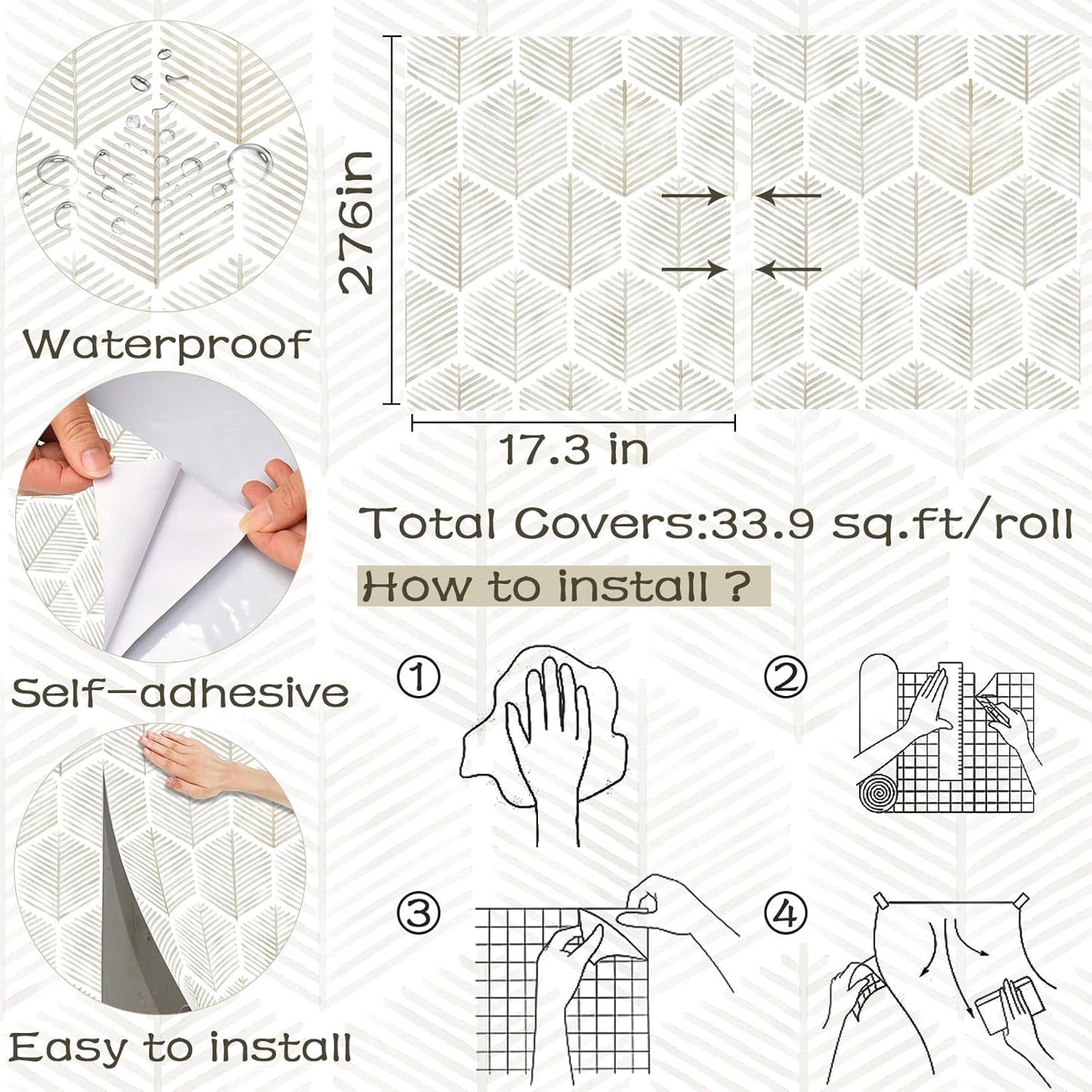 Modern Peel and Stick Wallpaper 17.3''×78.8'' Self Adhesive Wallpaper Boho Contact Paper Beige and White Geometric Wall Paper Removable Decorative Wallpapers for Bedroom Bathroom Cabinets Decor Vinyl