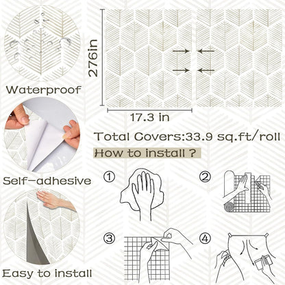 Modern Peel and Stick Wallpaper 17.3''×78.8'' Self Adhesive Wallpaper Boho Contact Paper Beige and White Geometric Wall Paper Removable Decorative Wallpapers for Bedroom Bathroom Cabinets Decor Vinyl