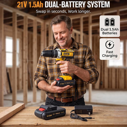 165-Piece Home Tool Kit with Drill,21V Cordless Drill Tool Set with 2 Batteries,Household Tool Kit for Home Repair and DIY Projects