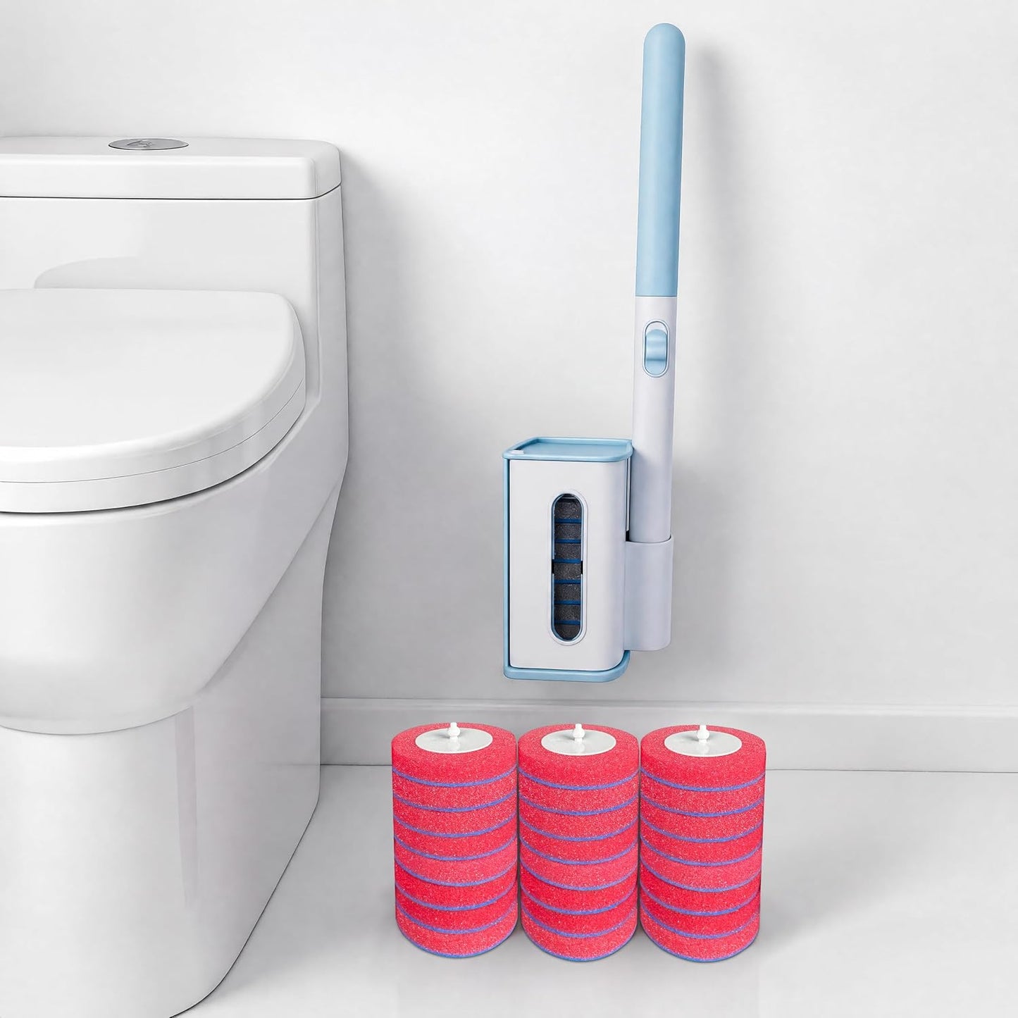 RV Toilet Brush, RV Accessories, Wall Mount Toilet Brush, 64 Toilet Refills | Hands Free Toilet Brush, One-Button Release, RV Toilet Brush and Holder Set, Compact Design, Camper Bathroom Accessories