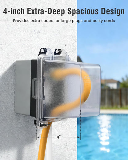 SURAIELEC Extra-Deep Outdoor Outlet Cover, 1-Gang, 4" Extra-Deep Receptacle Cover, NEMA 3R Weatherproof, Horizontal/Vertical Mount, Compatible with GFCI, Duplex Outlets & Switches, Black, 1-Pack