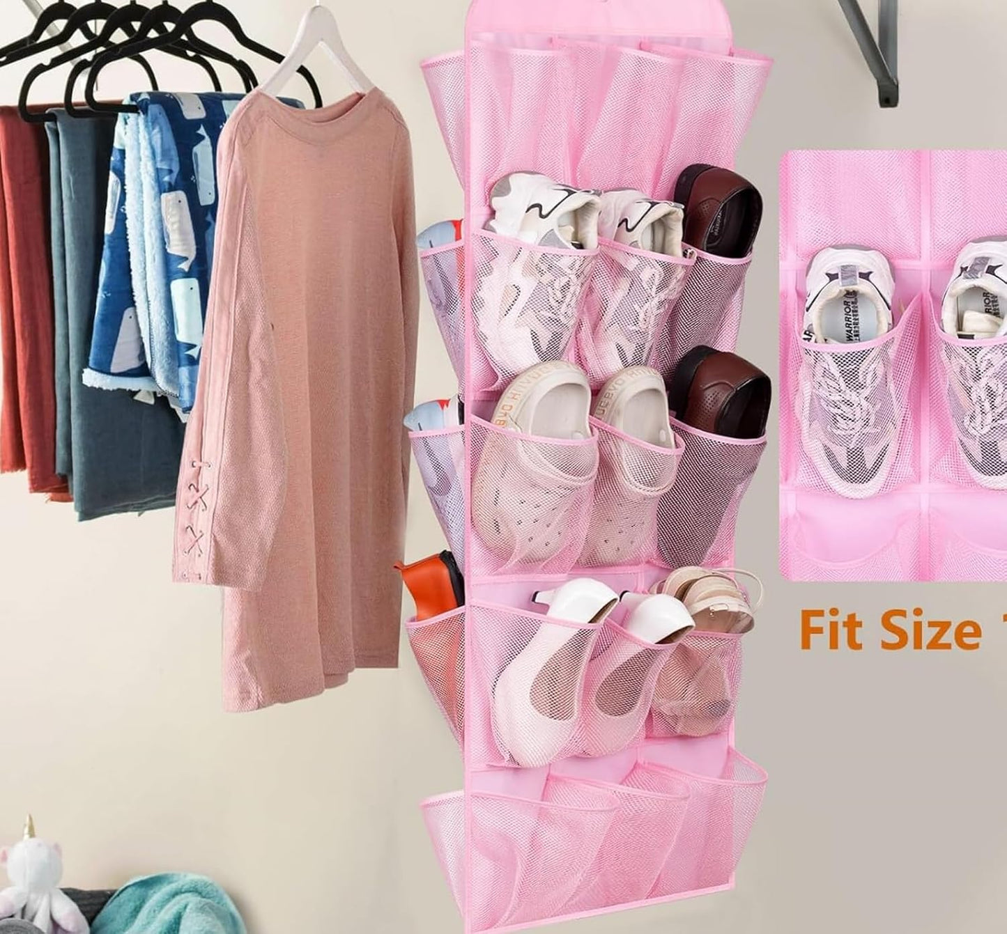 MISSLO 30 Large Pockets Dual Sided Hanging Shoe Organizer for Closet with Rotating Hanger Hanging Shoe Shelves, Grey