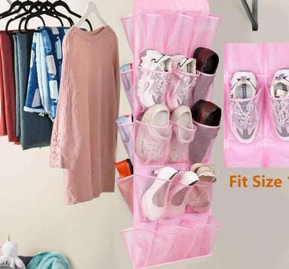 MISSLO 30 Large Pockets Dual Sided Hanging Shoe Organizer for Closet with Rotating Hanger Hanging Shoe Shelves, Grey