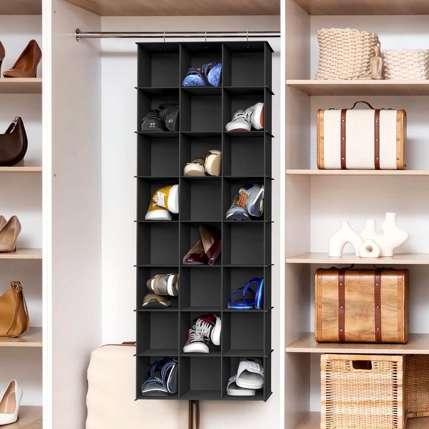 Simple Houseware 24 Section Shelves Hanging Shoes Organizer Holder for Closet, Gray