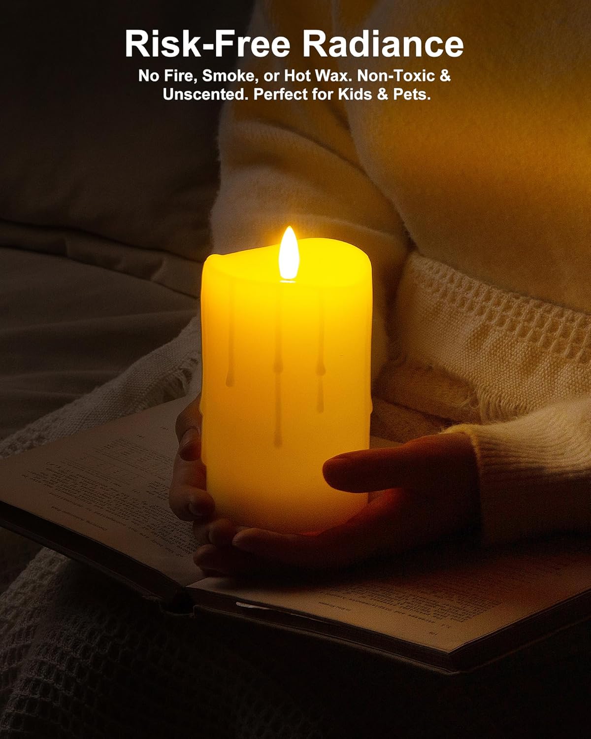 White Flameless Candles with Remote and Timer, Real Wax Made Wax Drip LED Pillar Candles Battery Operated with 3D Flickering Flame Melted Top - 3" x 4",5",6" - Set of 3