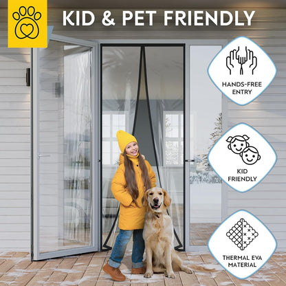 AUGO Heavy Duty Magnetic Screen Door – Fiberglass Pet Resistant Mesh, Self Sealing Hands Free Magnetic Closure, Tear Resistant Door Screen Keeps Bugs Out, Patent Pending Keep Open Feature – 38” x 83”