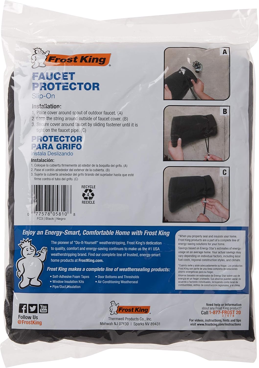 Frost King FC3/12 Padded Outdoor Sock Faucet Cover , Black