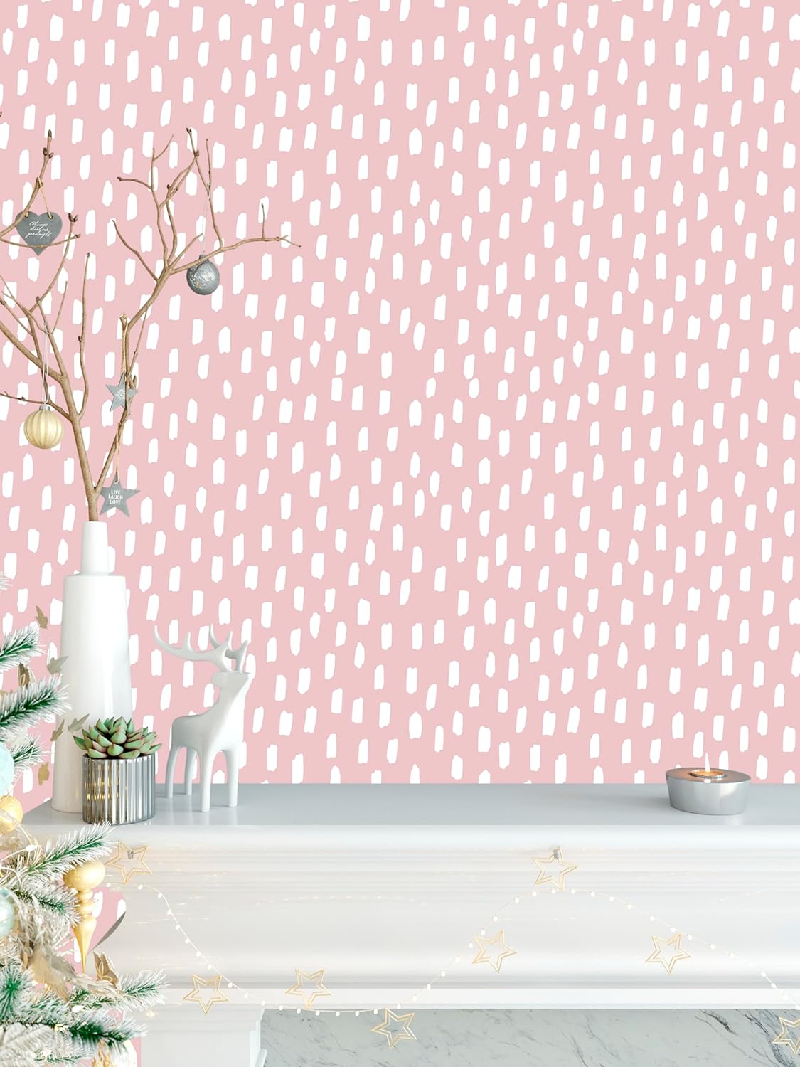 HAOKHOME Peel and Stick Wallpaper Boho Modern Dots Wall Paper Removable for Bathroom Caramel/White Contact Paper 17.3in x 9.8ft