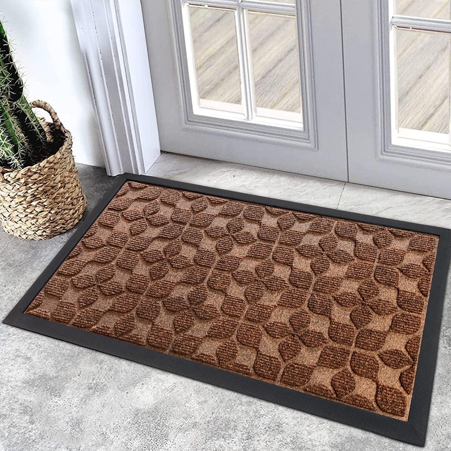 Bulijojo Sturdy Front Entrance Doormats,Durable Heavy Duty Welcome Mat,Thick Absorbent Natural Rubber Non Slip Mat,Easy Clean Entryway Mat 17x30 Inch Leaves Green