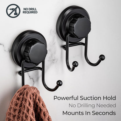 HASKO Suction Cup Hooks for Shower Wall, Removable Towel Hooks for bathrooms, Includes Optional No Drill Adhesive Mount for Inside Shower, Rustproof Stainless Steel - 2 Pack, Bronze