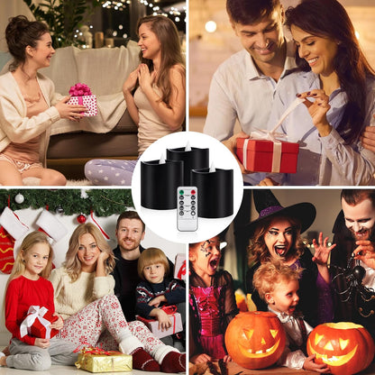 3"x4" Flickering Flameless Battery Candles with Timer, White Realistic LED Pillar Candles, Set of 2 Large Remote-Operated Candles for Home Indoor/Outdoor & Holiday Decor