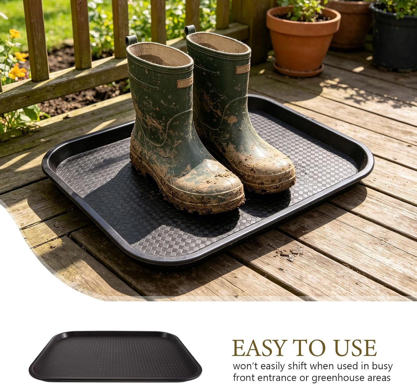 Boot Tray Waterproof Entryway Wet Shoe Storage Organizer (Rectangle, Brown) - Floor Protector for Outdoor Wet Muddy Sneaker Pets Plants with Raised Edge