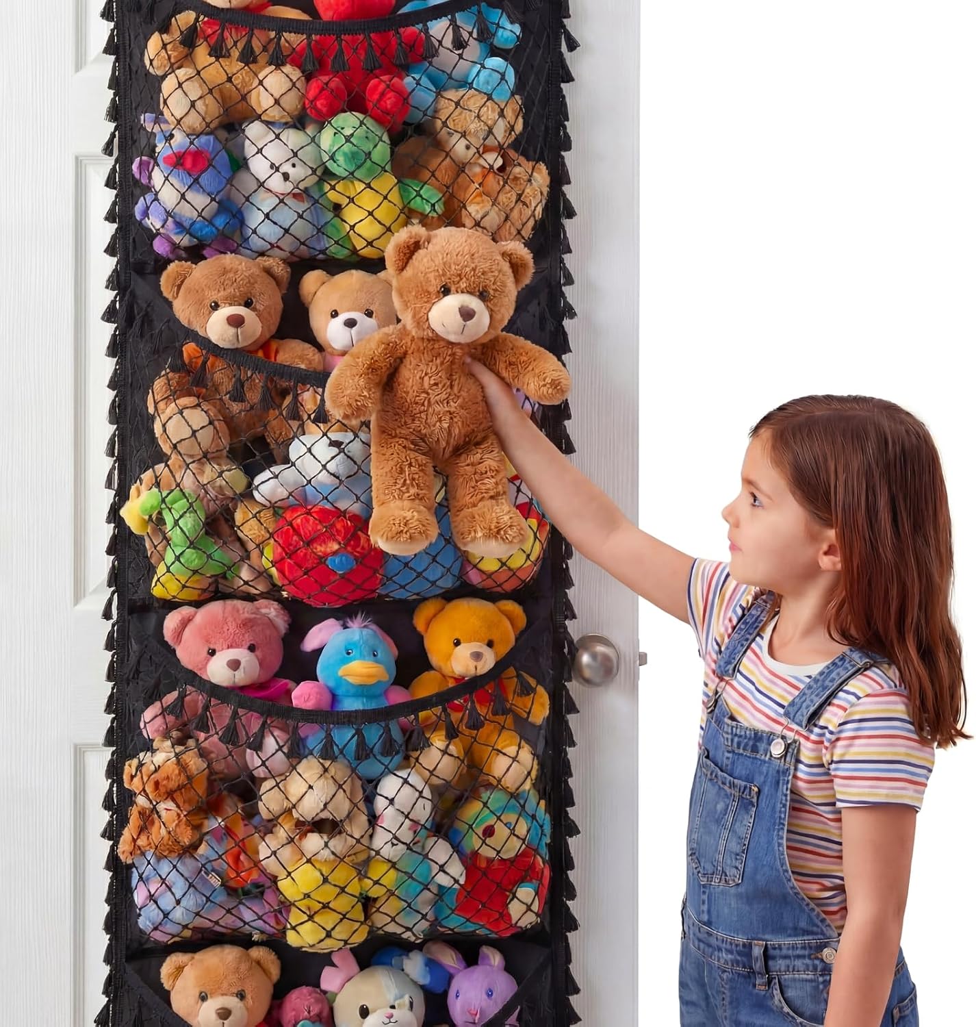 Ofiray-home Cotton Over The Door Stuffed Animal Storage | Toy Organizer for Storage Plush Toys, Stuffed Animal Holder with 4 Large Pockets, Hanging Door Organizer for Nursery