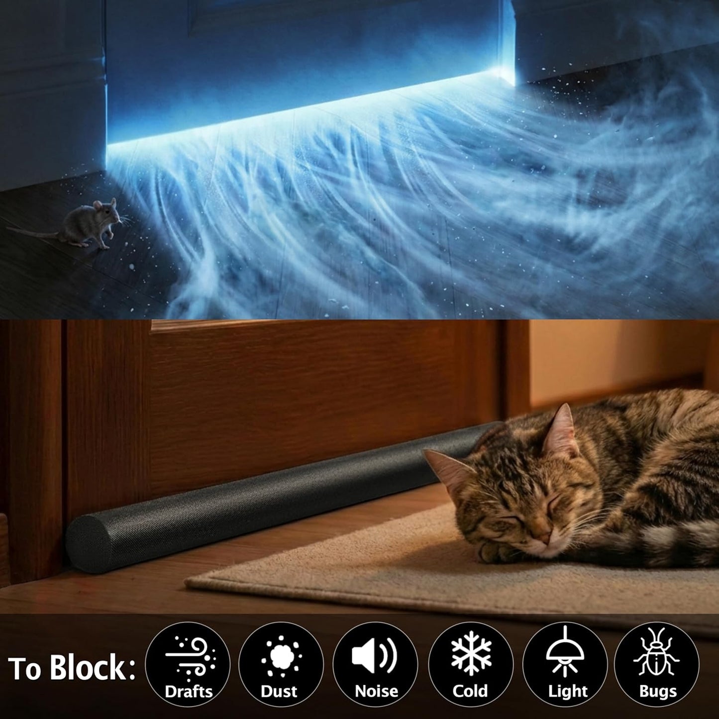MAXTID Under Door Draft Stopper for Bottom of Doors 38" Black Door Blocker Noise ReducerLight Cold Air Guard Breeze Sound Proof Door Sweep Weather Stripping Door Seal Insulation Strip Gap Filler
