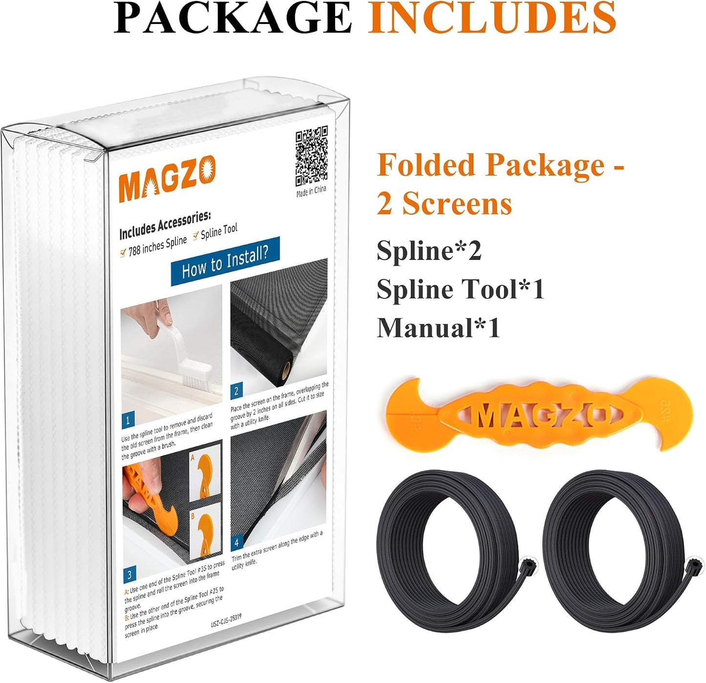 2PACK MAGZO Window&Door Screen Replacement Kit, 48''W x 99''L, with Retainer Spline (Total 65.6 FT) and Press-Fit Roller Tool, Scratch-Proof Polyester, Mesh Roll Repair for Patio, Pet Friendly, Grey