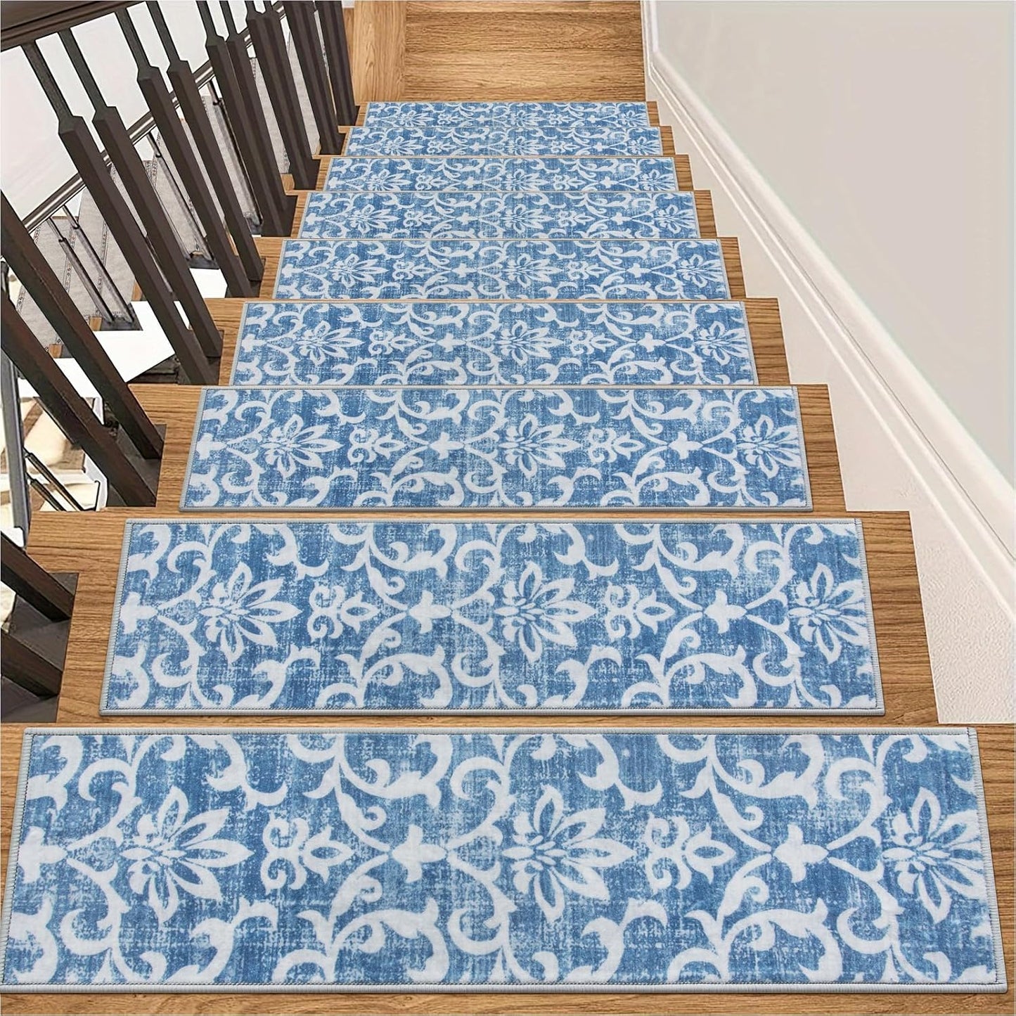 Lahome Carpet Stair Treads Non Slip Backing, 15 Pack 8" X 30" Stair Treads for Wooden Steps Indoor, Soft Washable Stairway Stair Runners Oriental Staircase Rugs for Kids Pets Elders(15pc, Grey)