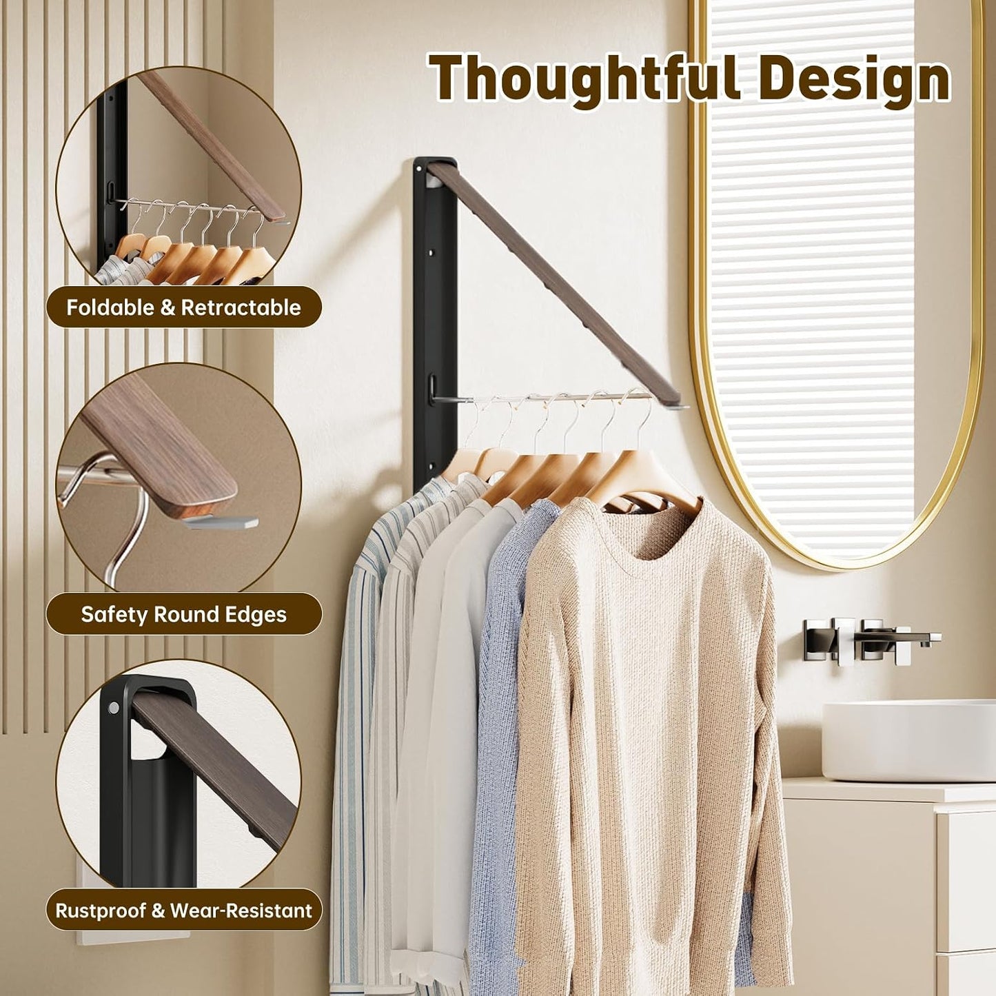 Clothes Drying Rack, Laundry Room Wall Mounted Retractable Clothes Hanger Drying Rack, Laundry Clothing Drying Rack Folding Indoor or Outdoor, Easy Installation Aluminium Dryer, 1pcs(White)