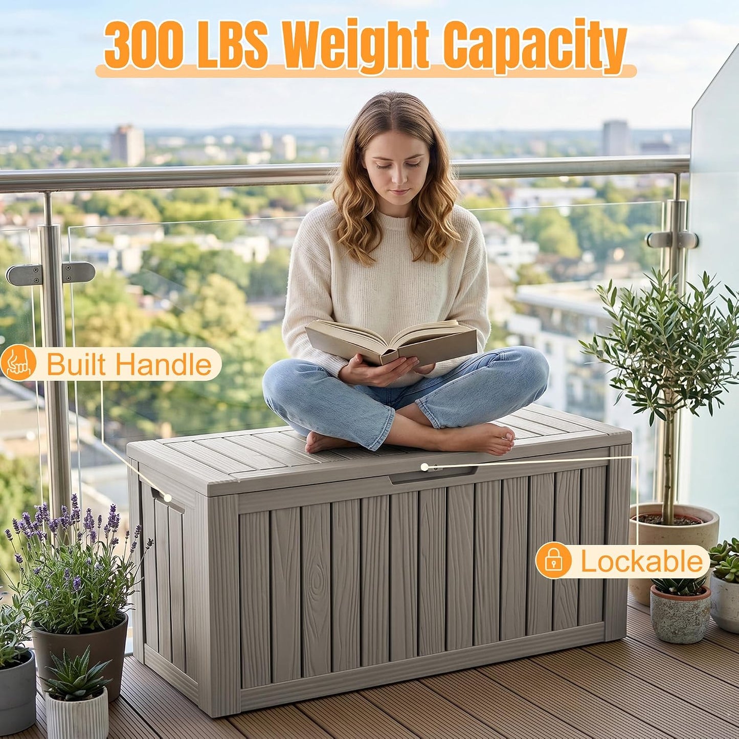 Outdoor Storage Box,38 Gallon Resin Deck Box,Waterproof & UV Resistant Lockable Package Delivery Bin,Toy Cabinet for Indoor & Outdoor