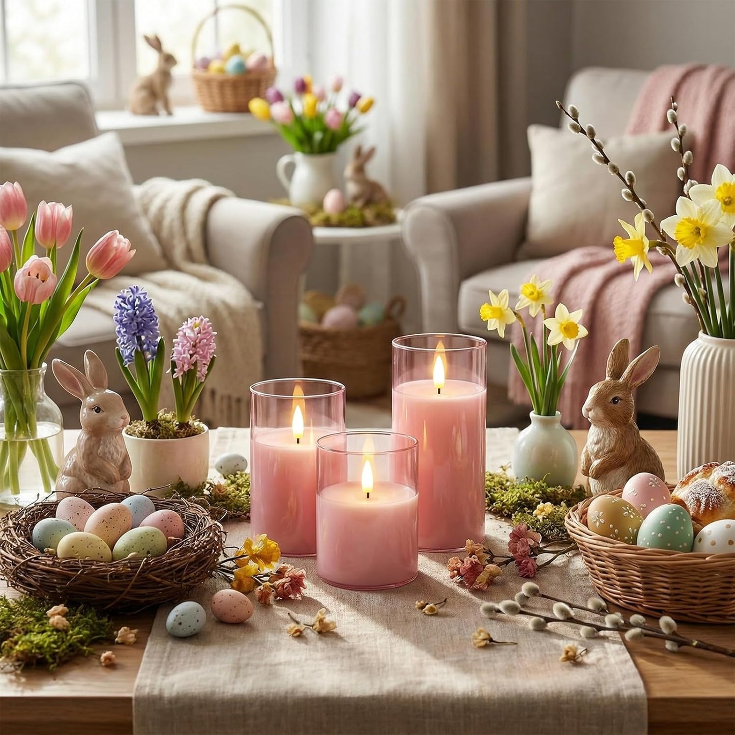 Homemory Green Glass Flameless Candles, Battery Operated LED Pillar Candles with Remote Control and Timer, Radiance Candles, Real Wax, Set of 3,D3 xH4 5" 6"