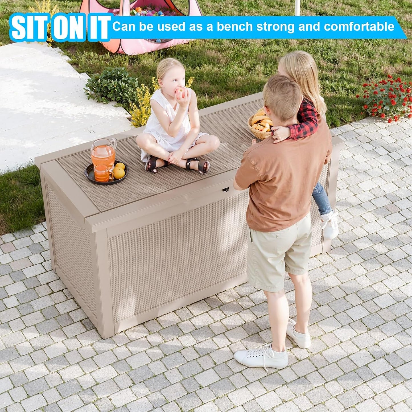 230 Gallon Large Outdoor Storage Box Waterproof, UV Resistant Resin Deck Box with Hydraulic Rod & Lockable Latch for Patio Furniture, Outside Storage Box for Garden Tools, Patio Cushions, Black
