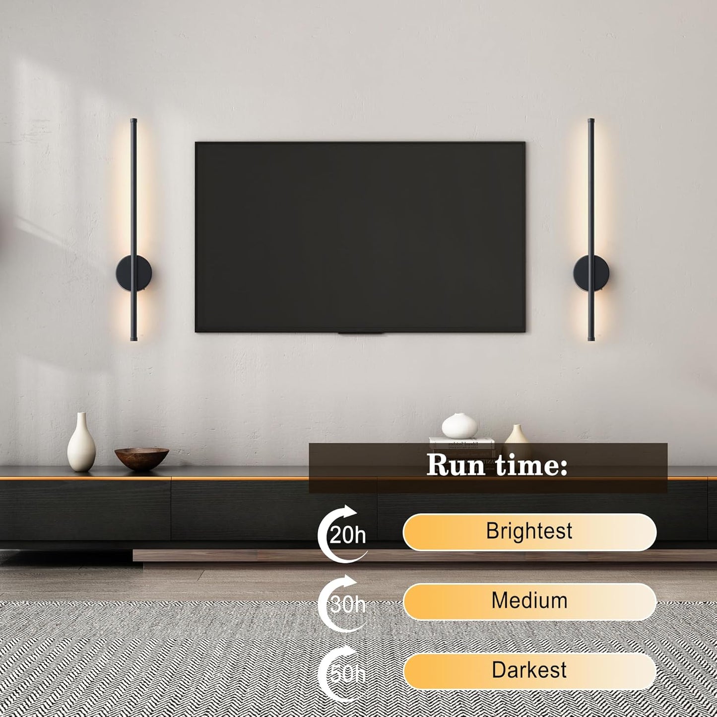Battery Operated Modern Wall Sconces, Dimmable Wireless Wall Light Set of Two with Remote Control, 3 Color Temperatures, Rechargeable LED Wall Sconce for Bedroom, Living Room, Hallway, 23.6 Inch Brass