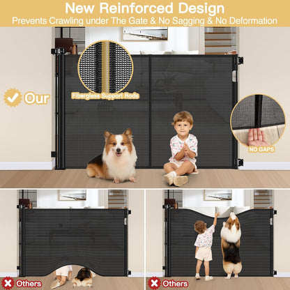 Newly Enhanced - 42" Tall × 120" Extra Wide Retractable Baby Gate Keeps Pets from Getting Under Tall Dog Gate, Indoor/Outdoor Baby Gates for Dogs, Retractable Dog Gate for Large Openings, White