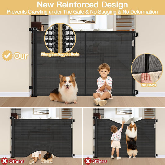 Newly Enhanced - 42" Tall × 120" Extra Wide Retractable Baby Gate Keeps Pets from Getting Under Tall Dog Gate, Indoor/Outdoor Baby Gates for Dogs, Retractable Dog Gate for Large Openings, White