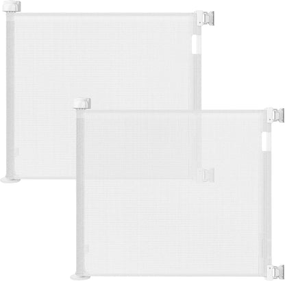 Retractable Baby Gate for Stairs – 33” Height, Expands up to 55” Width – Safety Gate for Infants, Toddlers, Dogs & Pets – Easy Install, Secure Closure, White Mesh Design for Indoor & Outdoor Use
