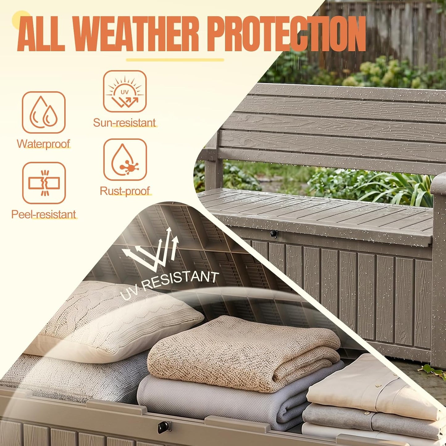 Storage Bench Outdoor Deck Box,100 Gallon Waterproof & UV Resistant Lockable Patio Furniture Seating.Indoor/Outdoor Shoe Storage Cabinet for Garden Cushions,Tools,Patio,Pool Supplies(Black)