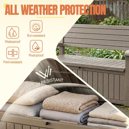 Storage Bench Outdoor Deck Box,100 Gallon Waterproof & UV Resistant Lockable Patio Furniture Seating.Indoor/Outdoor Shoe Storage Cabinet for Garden Cushions,Tools,Patio,Pool Supplies(Black)