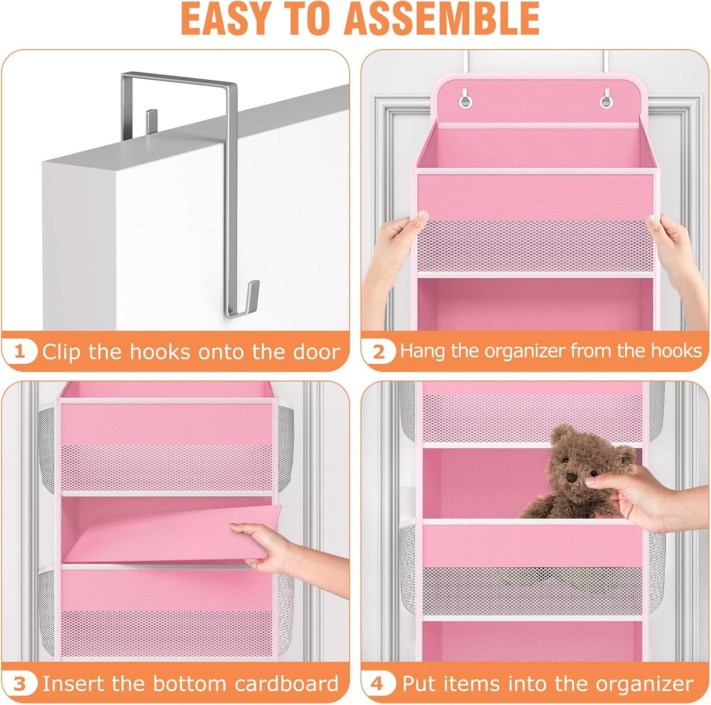 WISELIFE Over The Door Organizer Storage 4 Shelves Large Capacity Hanging Bedroom Storage Solution with 6 Side Pockets for Dorm Bathroom Pantry Nursery and Baby Essentials Holds up to 40 Lbs (Black)