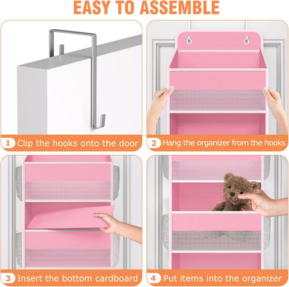 WISELIFE Over The Door Organizer Storage 4 Shelves Large Capacity Hanging Bedroom Storage Solution with 6 Side Pockets for Dorm Bathroom Pantry Nursery and Baby Essentials Holds up to 40 Lbs (Black)
