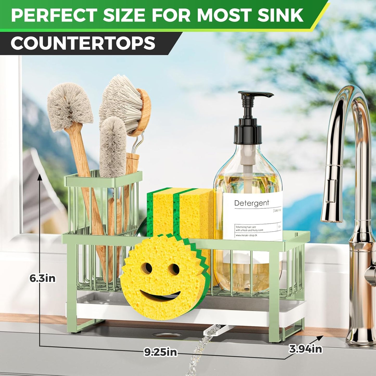 Sponge Holder for Kitchen Sink,Smiley Face Sink Caddy with Removable Brush Holder,Self-Draining Sponge Caddy for Soap,Dish Brush,Scrubber,Kitchen Essentials and Gadgets-Silver