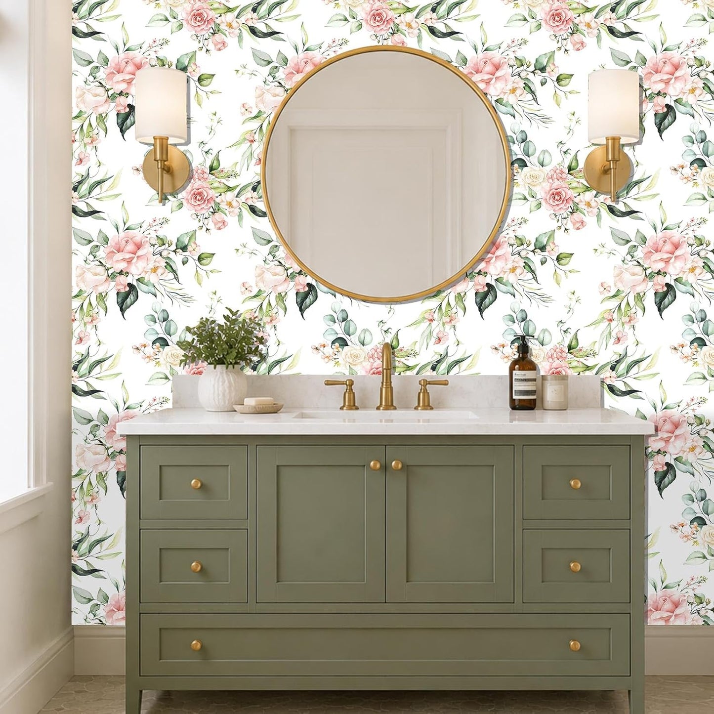 Pink Floral Peel and Stick Wallpaper Self Adhesive Removable Thick Vinyl Watercolor Botanical Flower Accent Wall for Bedroom Bathroom Living Room Renter Friendly 17.7" x 118"