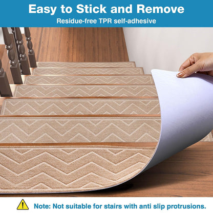 Stair Treads for Wooden Steps, 15 Pack 8"x30" Non-Slip Indoor Carpet Stair Treads with Reusable Polyester TPE Backing for Kids Elders and Pets (Dark Gray)