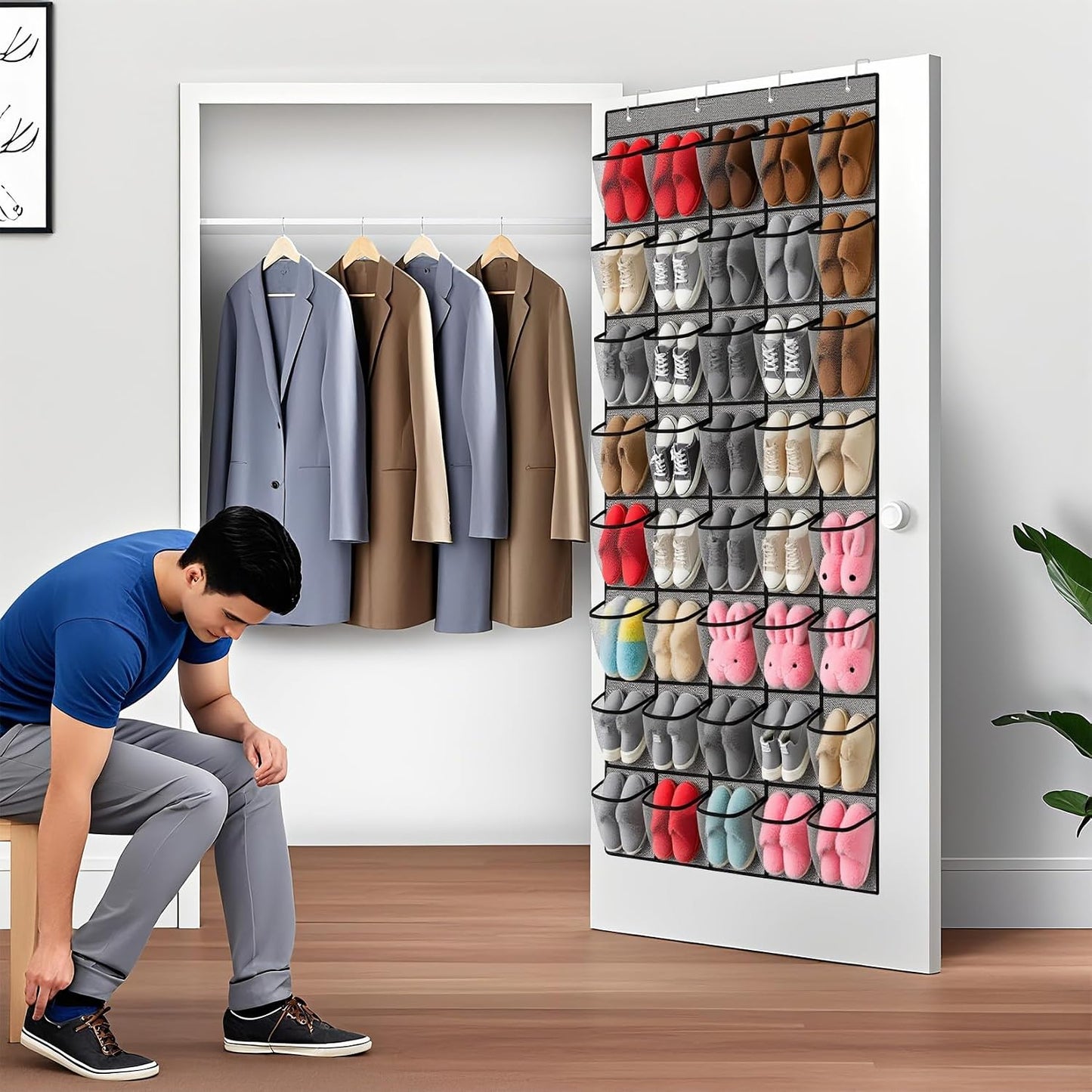 40 Large Mesh Pocket Over the Door Shoe Organizer,Hanging Shoe Rack for Door,Hualleko Shoes Organizer Hanger with Large Capacity, Shoes Storage Holder Sturdy Non-woven Fabric - Stores 20 Pairs (White)