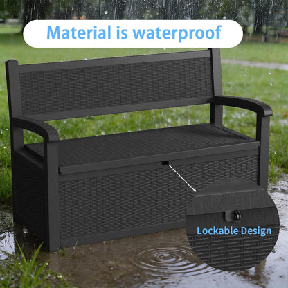 80 Gallon Outdoor Storage Bench, Heavy Duty Deck Box with Stripe Texture, Waterproof Resin Patio Seating for Cushions & Garden Tools, Lockable, 2-Person Capacity, 51"x 24"x 35", Black