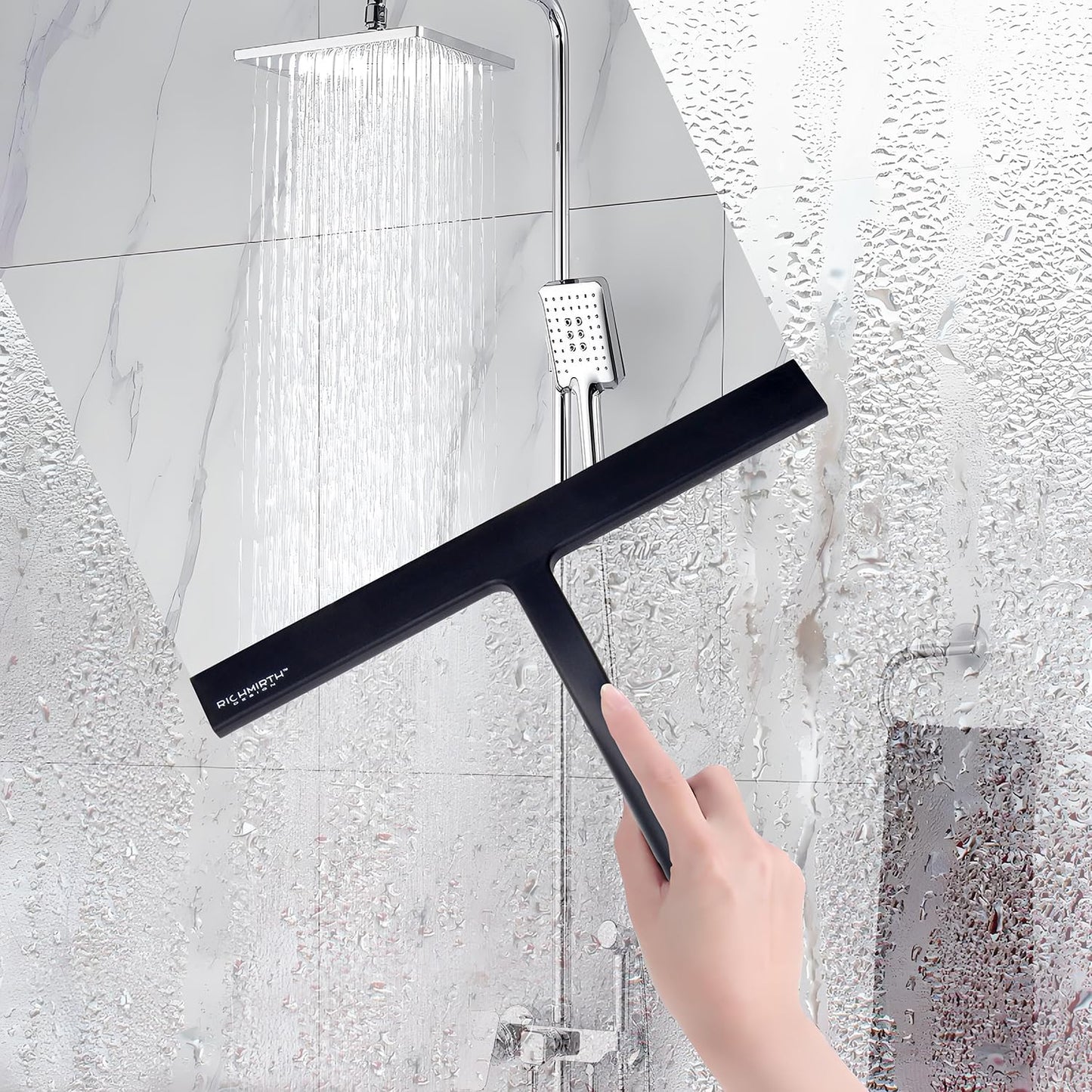 Shower Glass Cleaner Squeegee, 9 Inch Width Silicone Bathroom Squeegee for Shower, Glass, Car Window, Mirror - Green