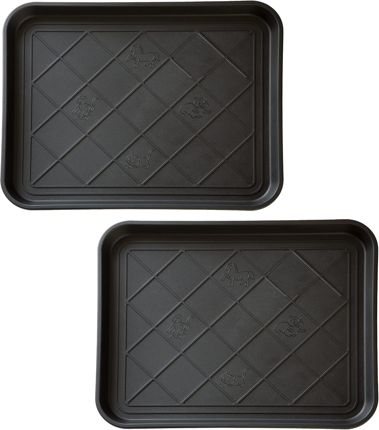 Stalwart All-Weather Boot Tray, Indoor Outdoor Doormat for All Seasons, 2 pk Small, Black