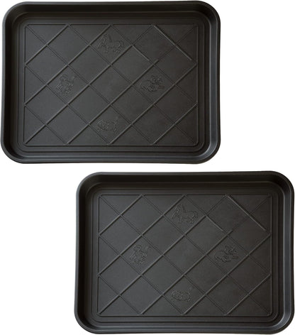 Stalwart All-Weather Boot Tray, Indoor Outdoor Doormat for All Seasons, 2 pk Small, Black