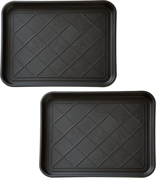 Stalwart All-Weather Boot Tray, Indoor Outdoor Doormat for All Seasons, 2 pk Small, Black