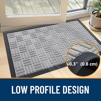 OLANLY Front Door Mat Outside Entrance 29.5x17, Absorbent, Heavy Duty Sturdy Natural Rubber Doormat Indoor Outdoor, Stain and Fade Resistant, Non-Slip Backing Low Profile Floor Mat for Entryway, Grey