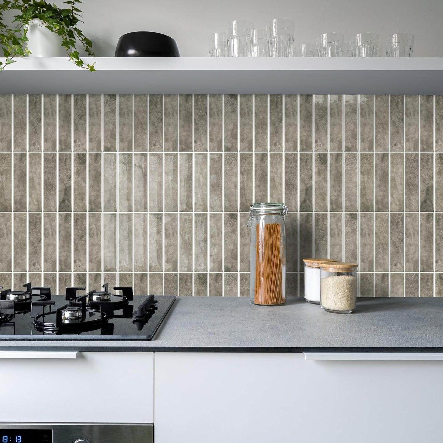 Alwayspon 10 Sheets 12x12inch Beige 3D Vinyl Backsplash Tiles, Self-Adhesive Peel and Stick Wall Tile Stickers Stick on Subway Tiles for Kitchen Bathroom Wall