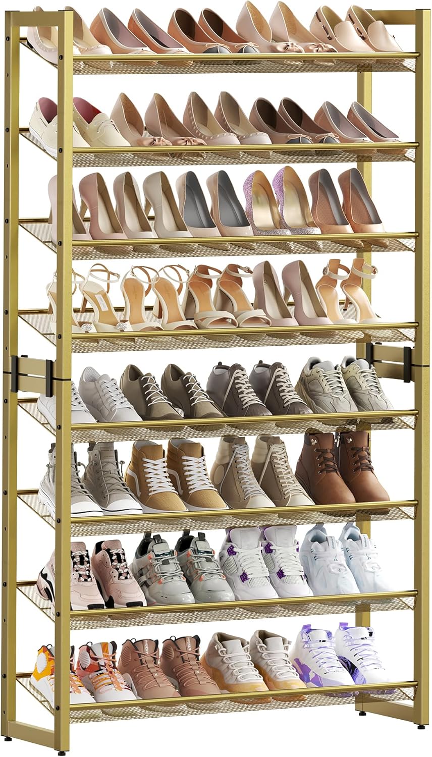 SONGMICS Shoe Rack, 12-Tier Shoe Organizer, Metal Shoe Storage for Garage, Entryway, Set of 2 6-Tier Stackable Shoe Shelf, with Adjustable Flat or Angled Shelves, Holds 48-60 Pairs, Black ULMR12B