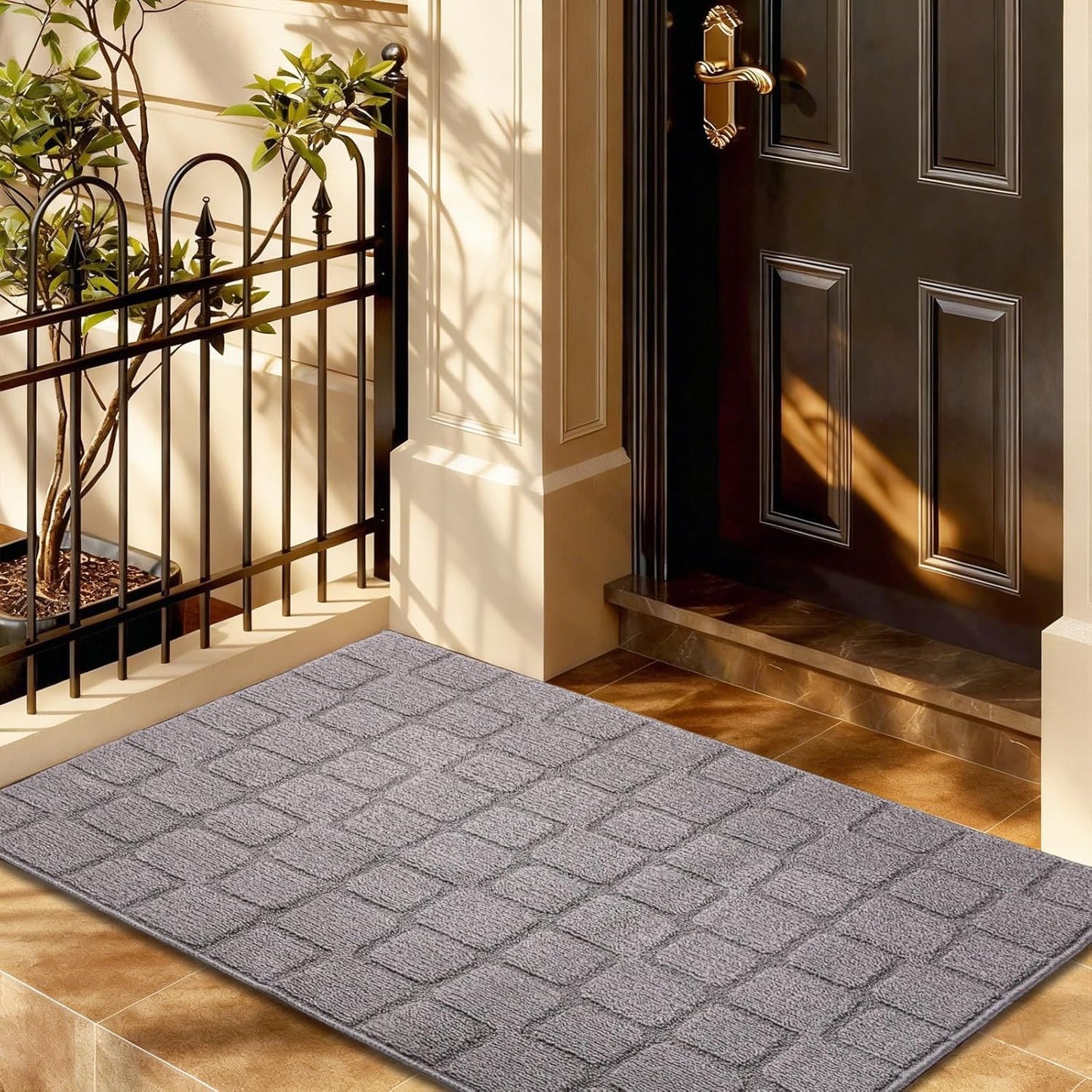 Front Door Mat Outside Entrance, Outdoor Indoor Door Mats for Entryway, Entrance, Entry, Patio, Waterproof Non Slip Doormat, Low-Profile, 20" × 31.5“, Black