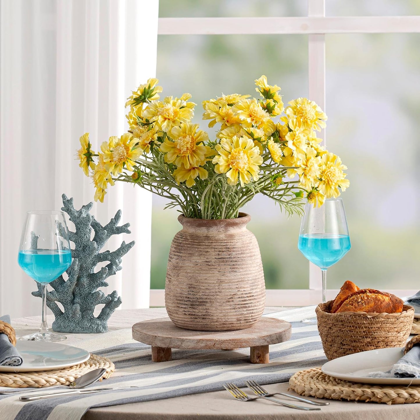 Ceramic Flower Vase, Small Rustic Farmhouse Vases Home Decor, Short Pottery Decorative Pampas Vase for Table Living Room Entryway Mantel Bookshelf Bedroom Bathroom Kitchen - 6" W